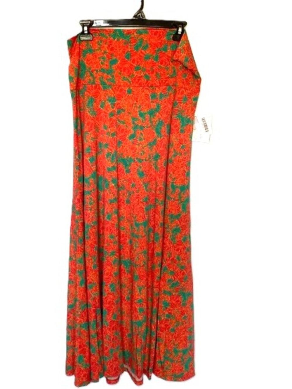 LuLaRoe Maxi Skirt XL Floral Roses Stretchy Yoga Waistband Orange Yellow Green